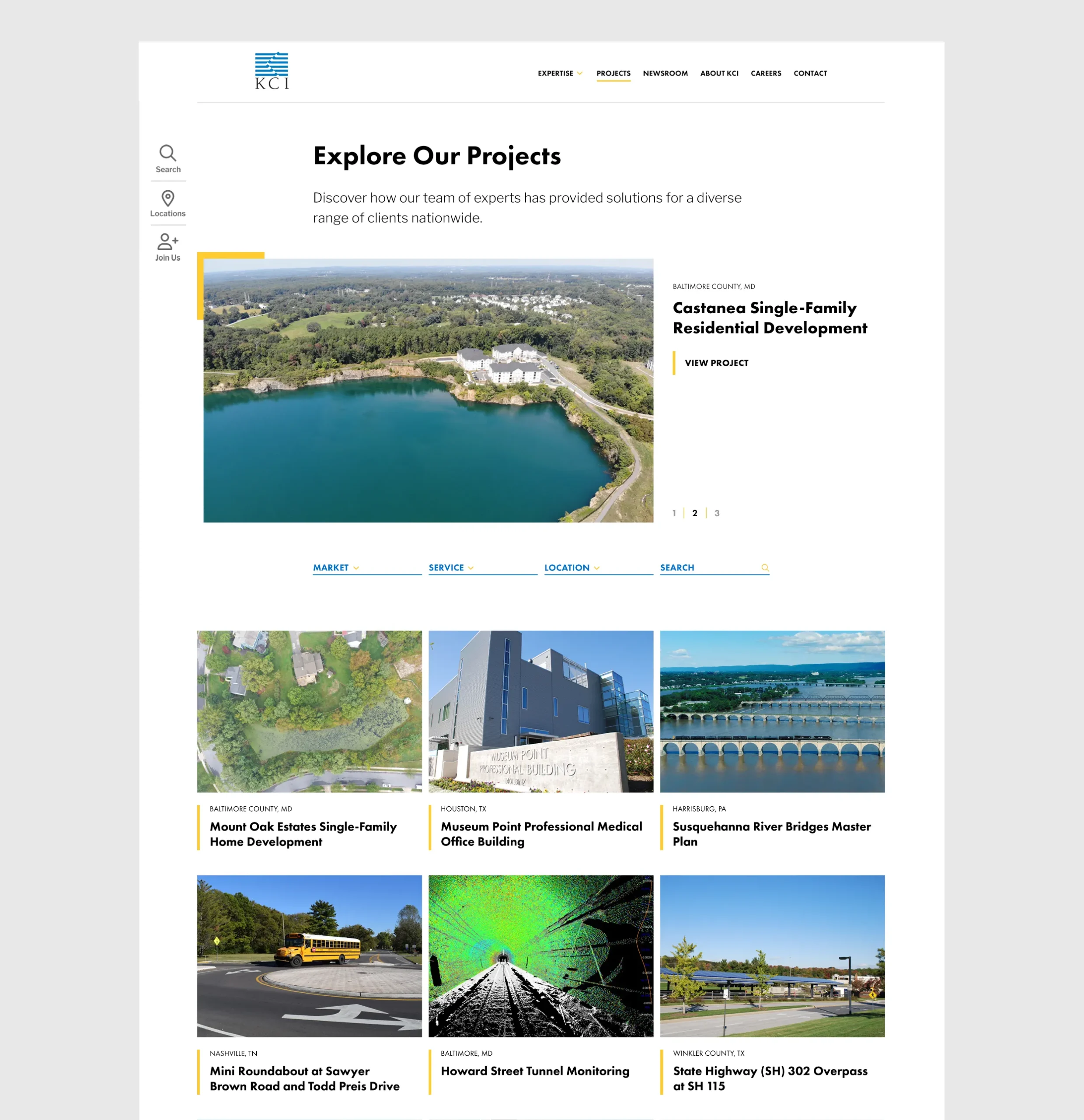AEC web design KCI Technologies website redesign filtered project portfolio