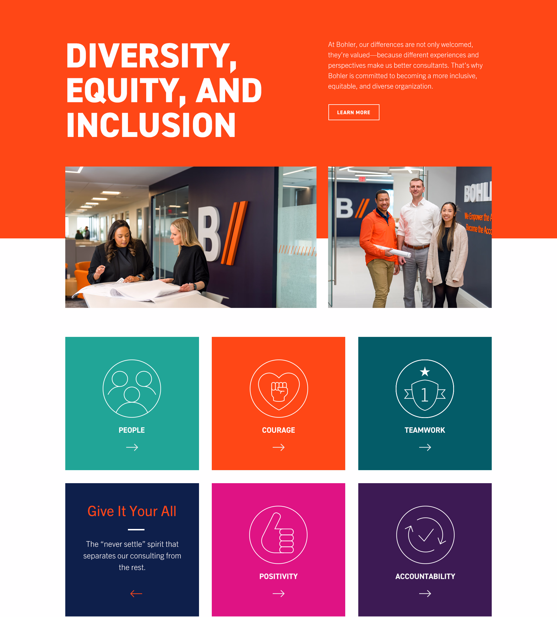 AEC website design Bohler Engineering website redesign DEI, Values, Bohler Cares