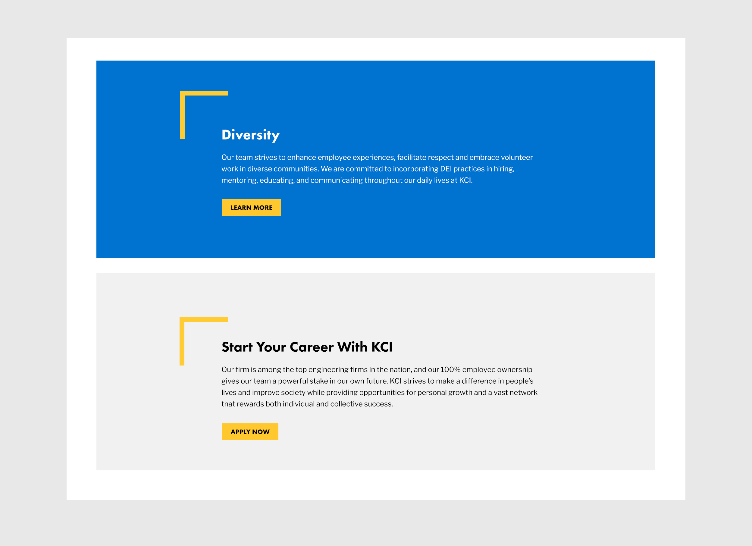 AEC web design KCI Technologies website redesign features and functionality, DEI and careers CTA